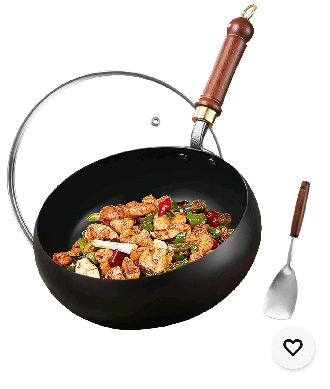 UMETRE Carbon Steel Wok Pan, 10.25″ Woks Stir-Fry Pans with Glass Lid Cookwares,