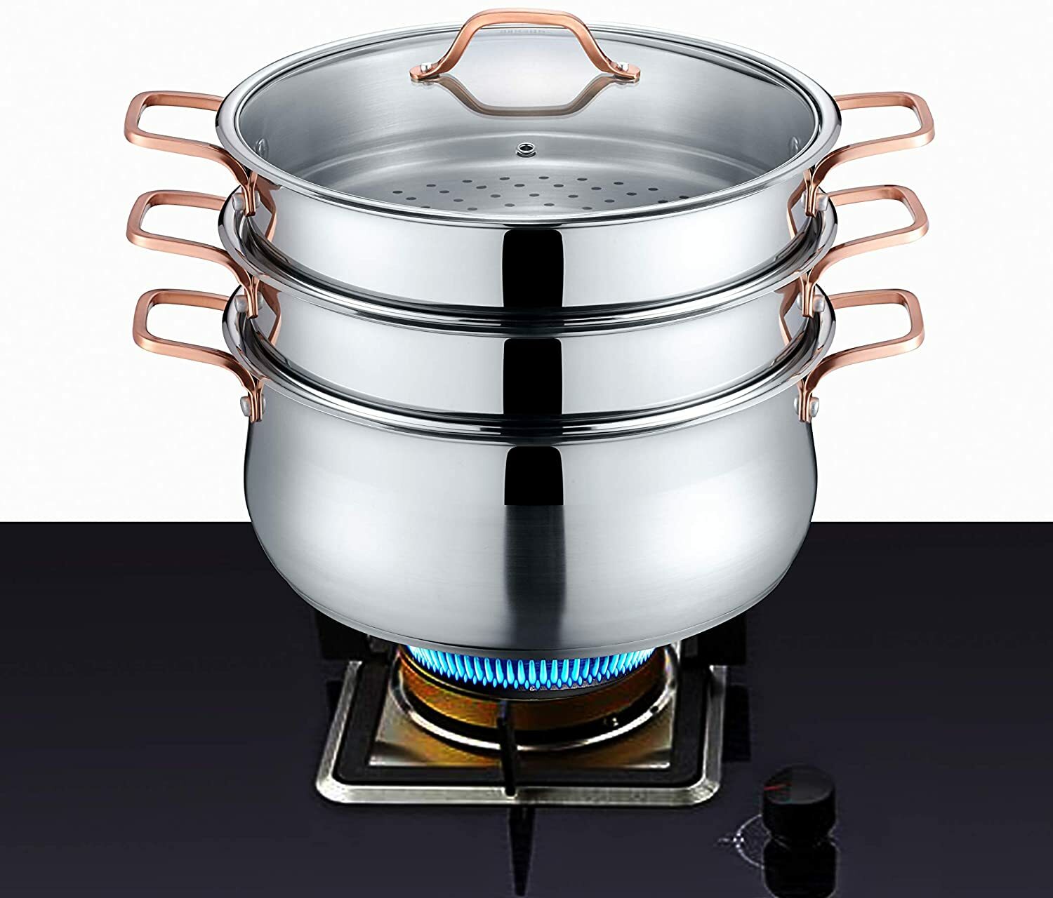 CONCORD Premium Stainless Steel Tier Steamer w/Rose Gold Handles 22cm