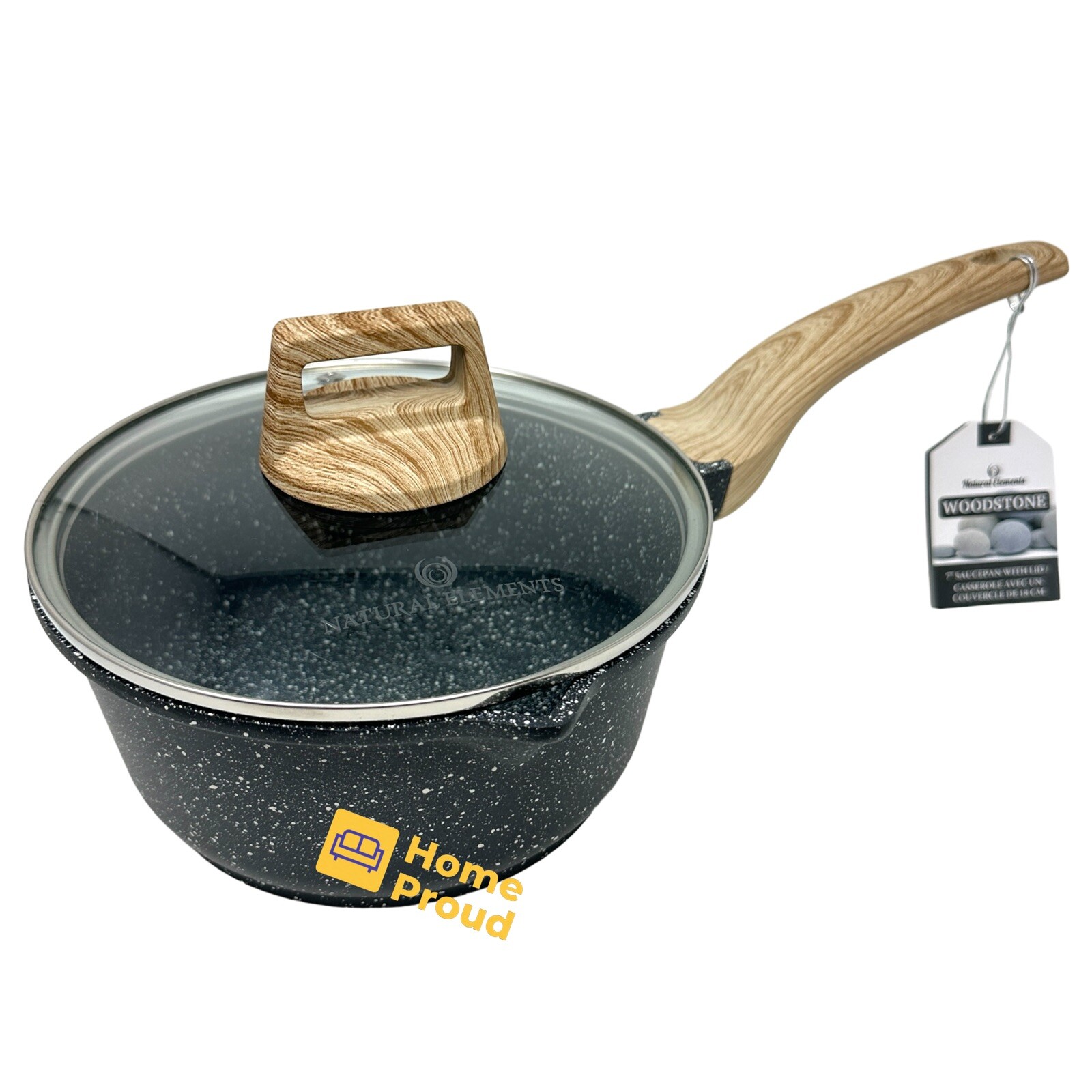 WOODSTONE Premium Saucepan Casserole Nonstick 7 Inch With Lid Natural Elements