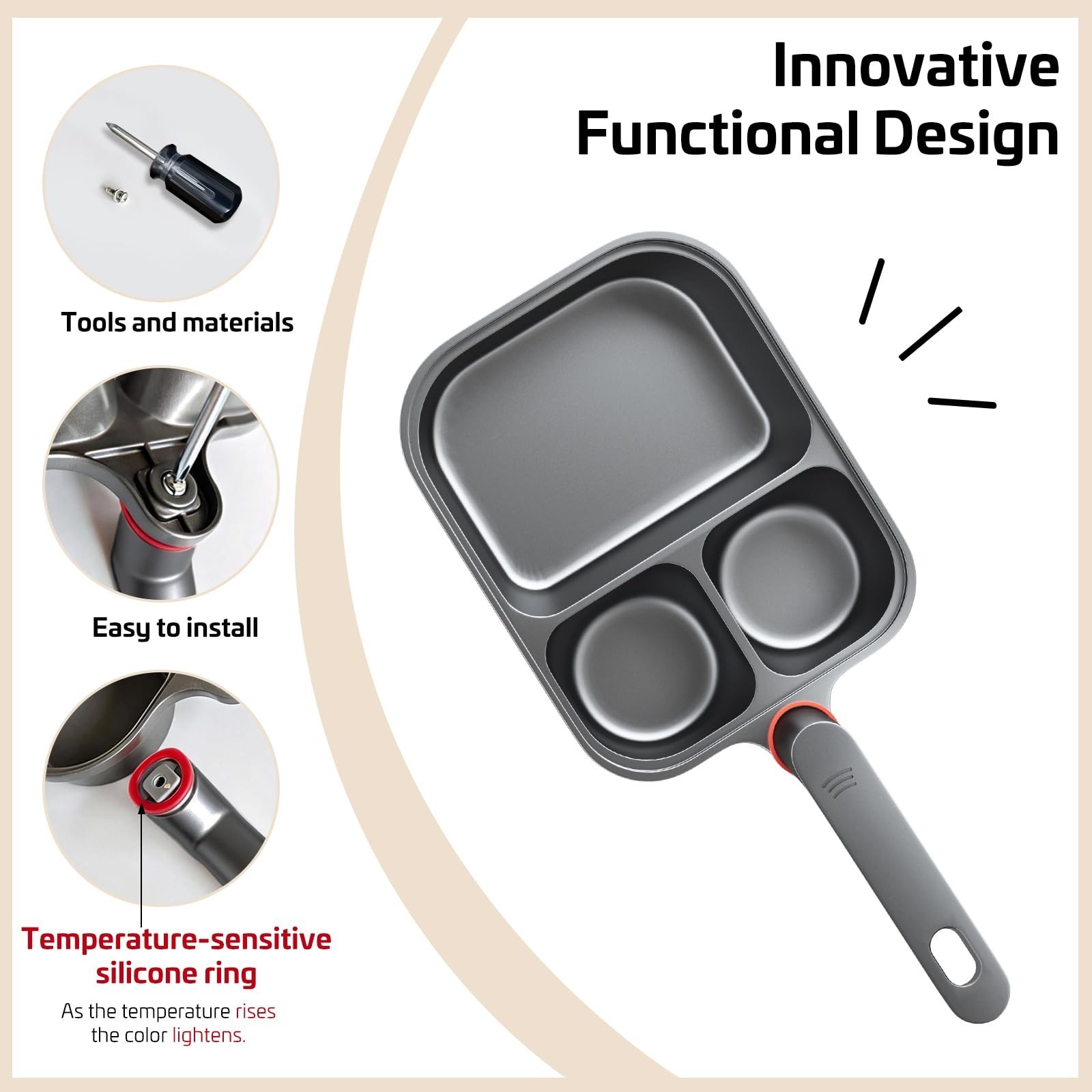 Nonstick Titanium Egg Pan – 3-in-1 Divided Breakfast Frying Pan & Cooker for Gas