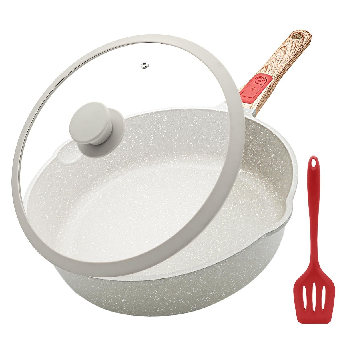 12 Inch Nonstick Deep Frying Pan Saute Skillet 5 QT Detachable Handle Lid