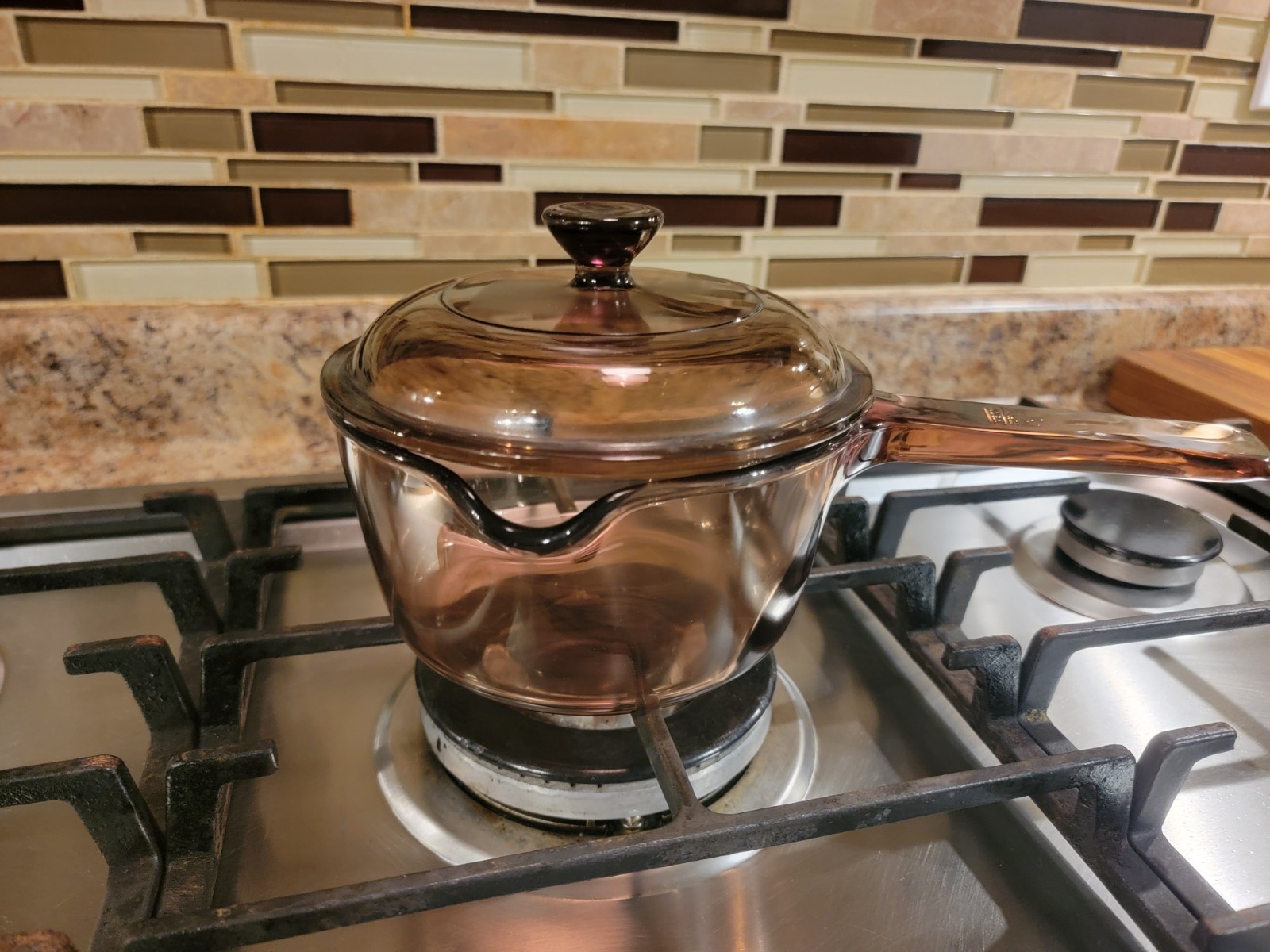 VTG Corning Ware Vision Amber 1.5 Liter Sauce Pot w/Lid PYREX Glass