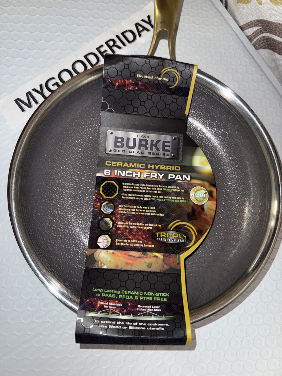 David Burke Geo Clad 8″ Tri-Ply Stainless Hex Steel Hybrid Frying Pan w/ Copper