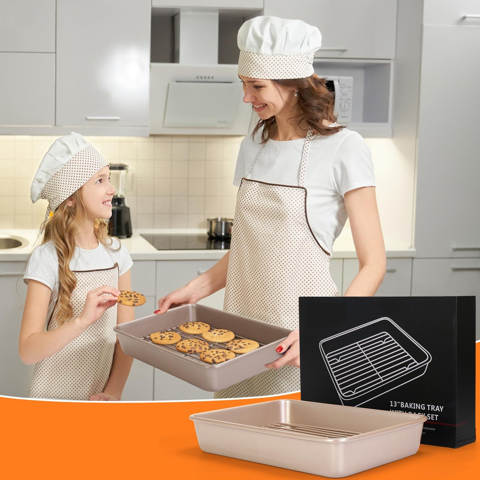 9x13Inch Roasting Pan with Rack, Thickened Nonstick Deep Rectangle Cake Pans,…