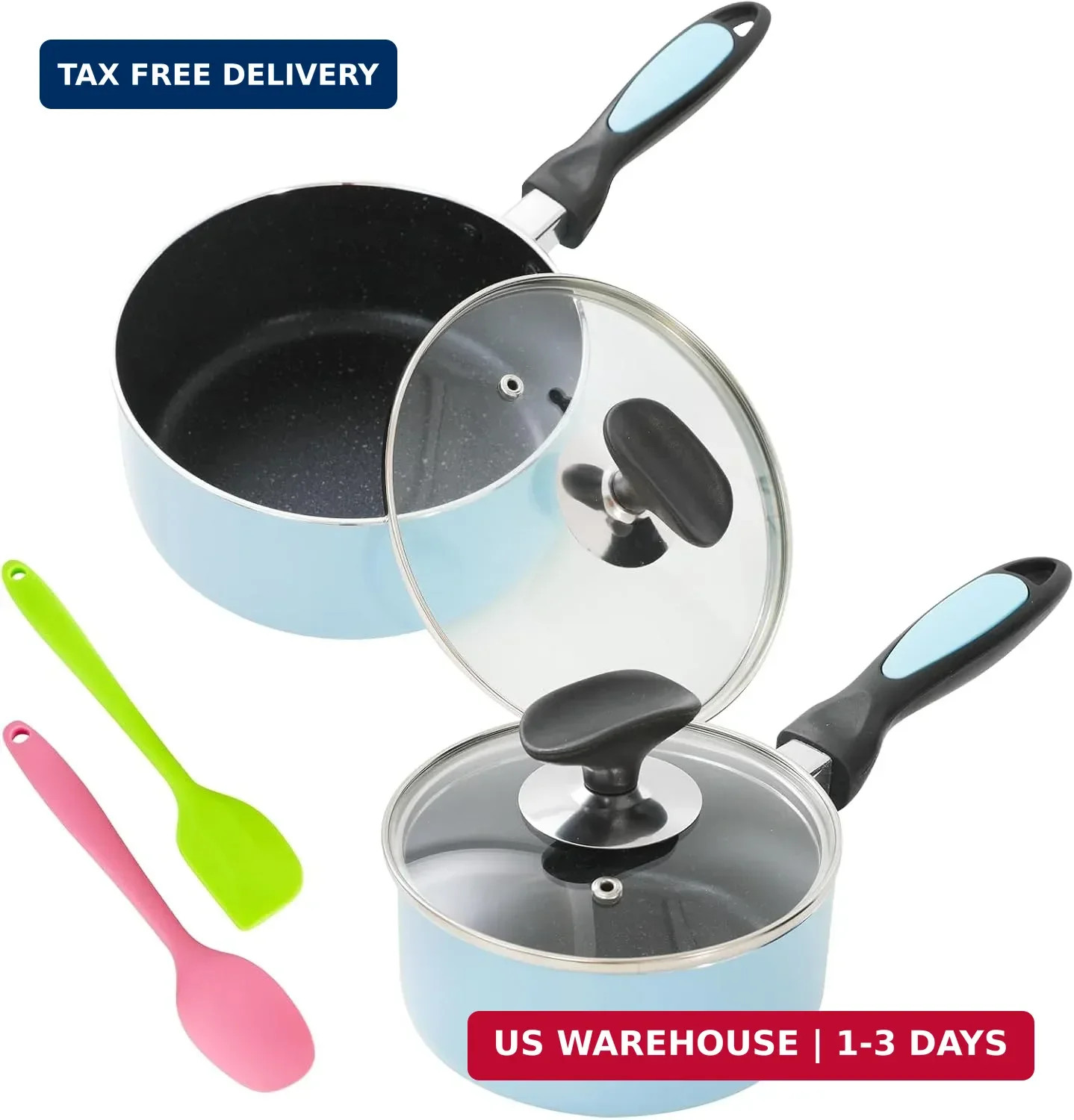 Saucepan Set Nonstick 1qt 2qt with Glass Lids Kitchen
