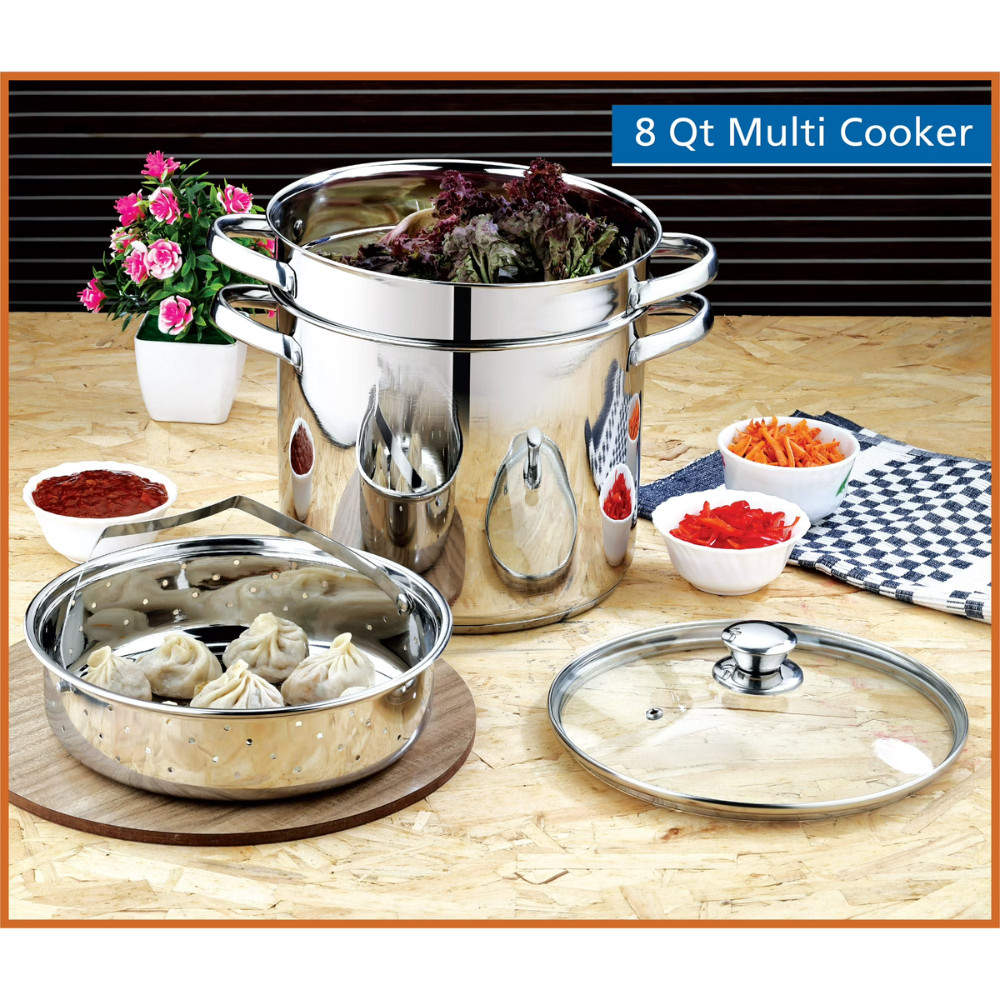 Mainstays 8 Qt Stainless Steel Multi-Cooker, 4 Piece Pasta Pot Steamer Basket