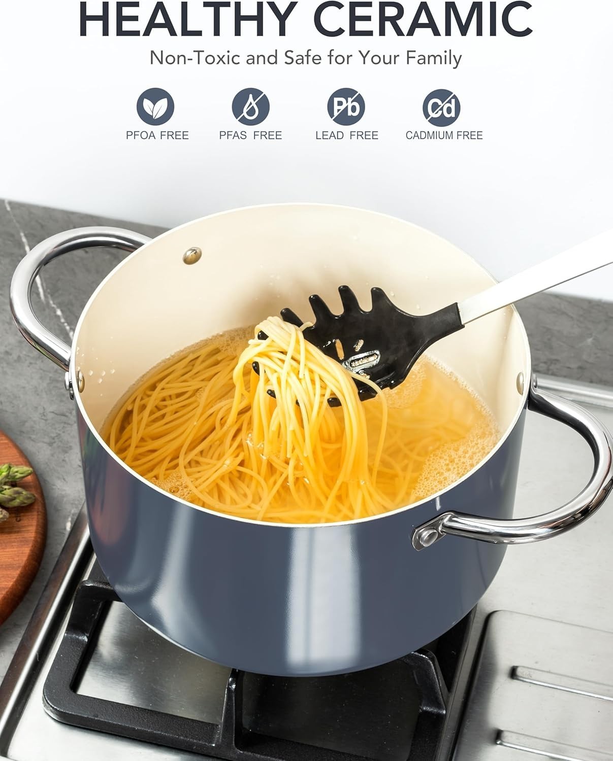 6 QT Ceramic Stock Pot with Lid, Nonstick Stockpot with Glass Lid, Induction Coo