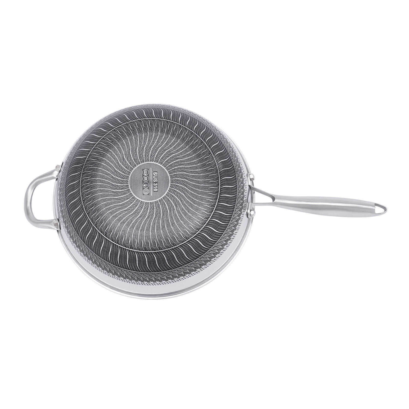 Non Stick Double Sided Honeycomb Cooking Frying Wok Pan with Lid Stainless Steel