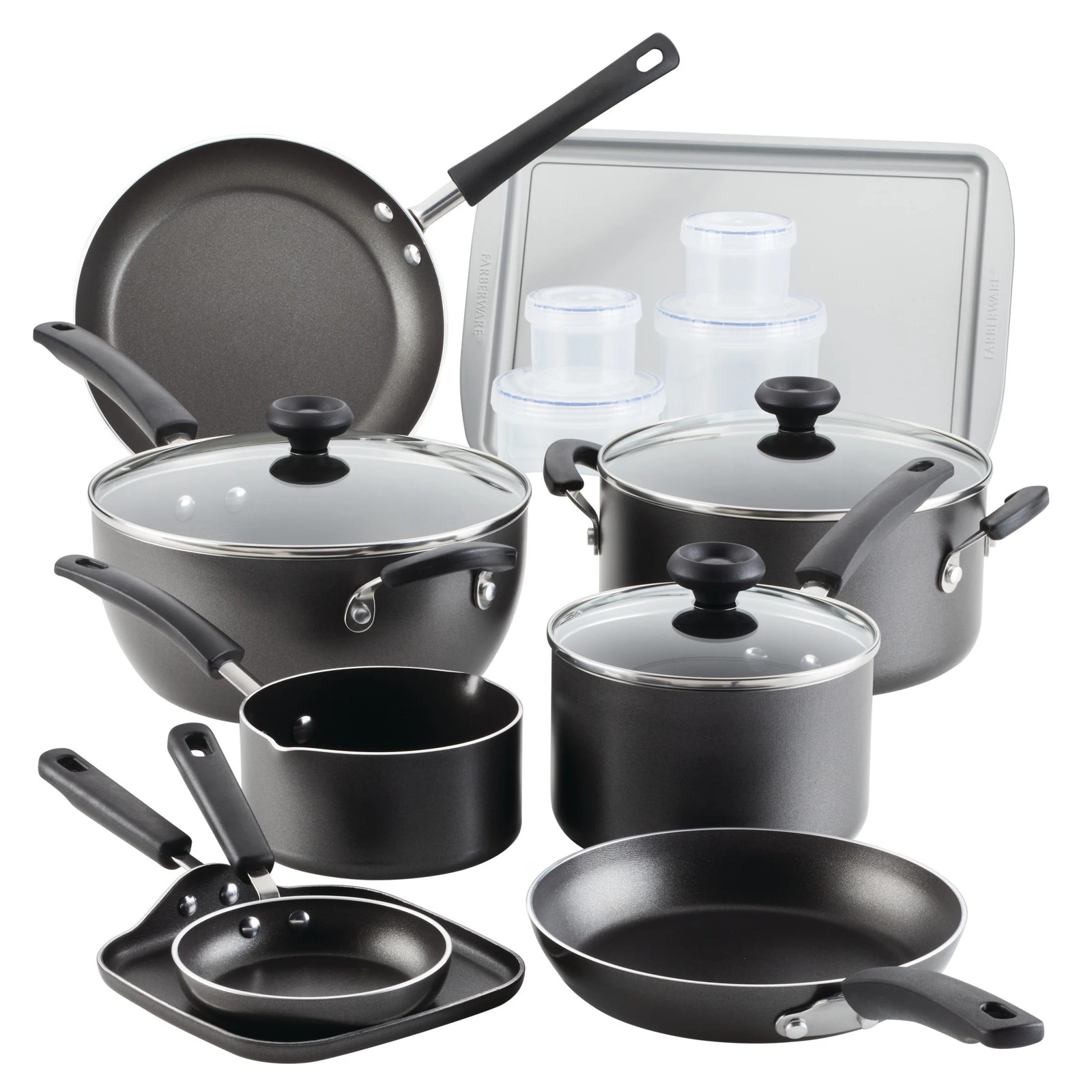 20 Piece Nonstick Cookware Set with Lids Gray