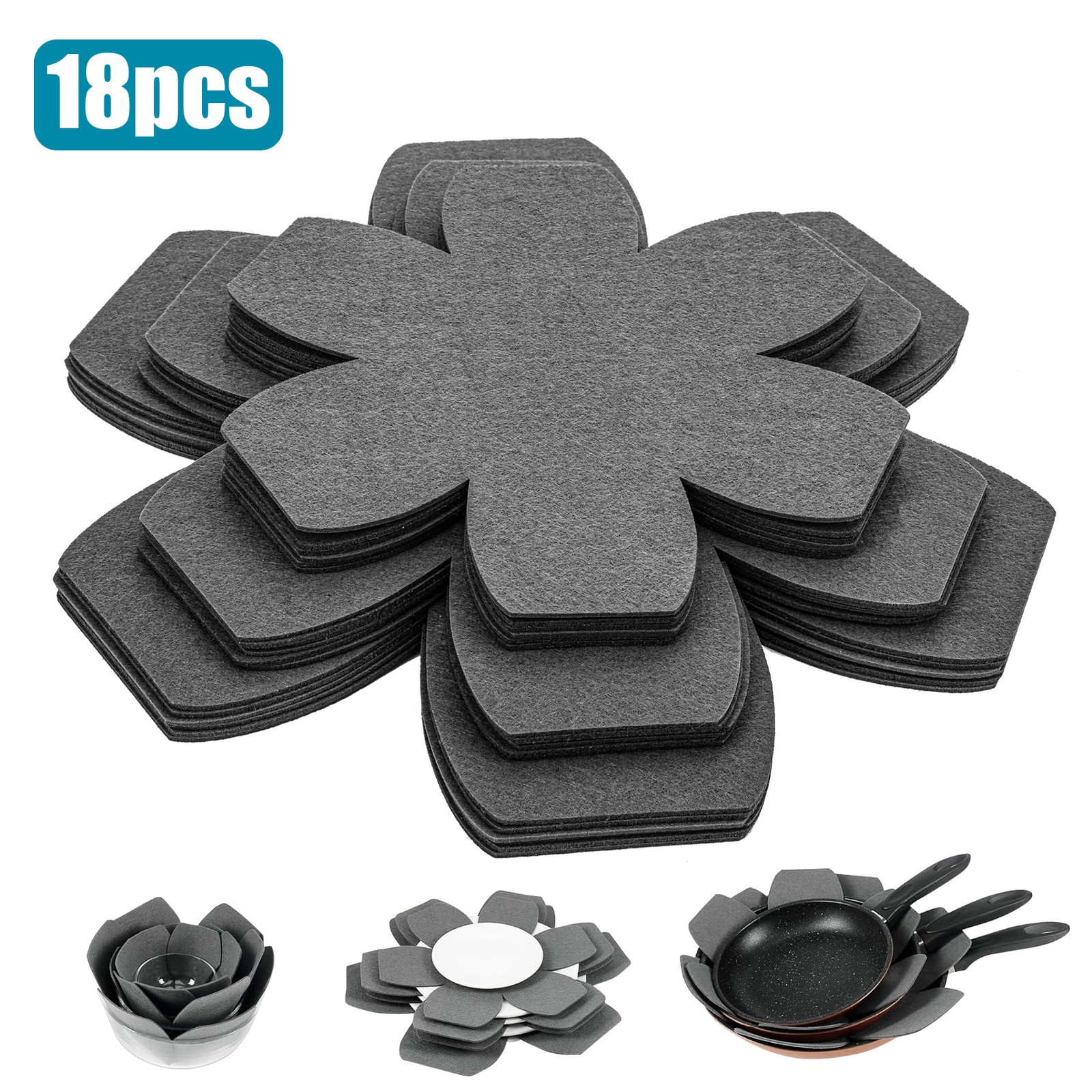 18PCS Hexagon Pot Pan Protectors Felt Cookware Separator Pads Scratch Resistant