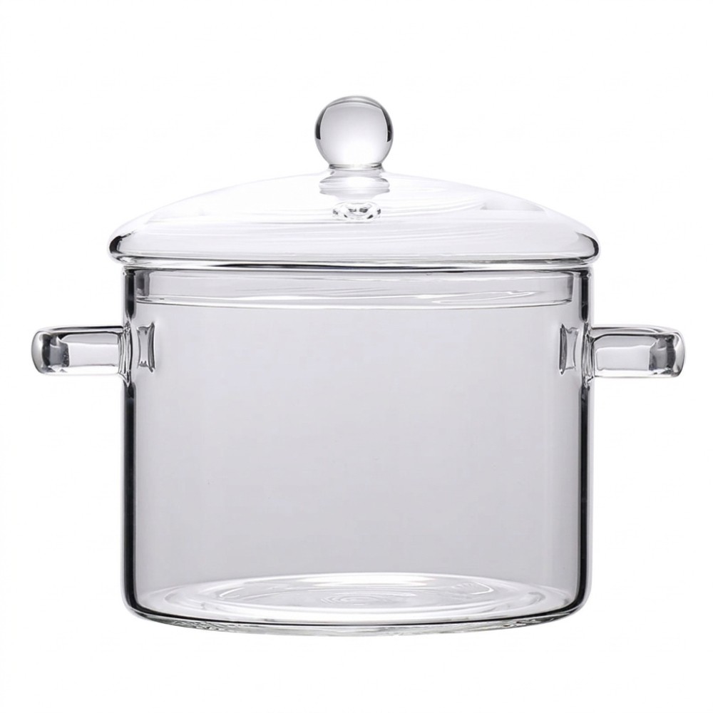 Borosilicate Glass Cooking Pot 1500ml Heat Resistant Stew Pan for Kitchen 2 Pack