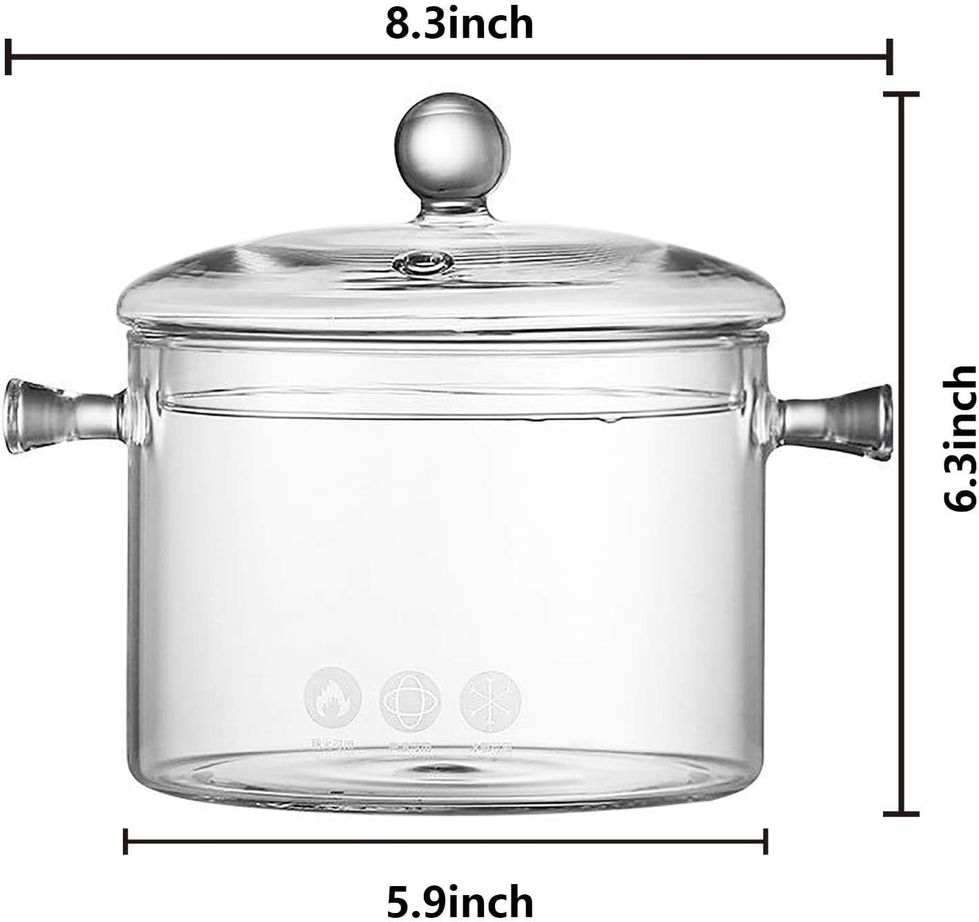 Glass Cookware Set Simmer Pot 1.7L Heat-Resistant Borosilicate Safe for Stove