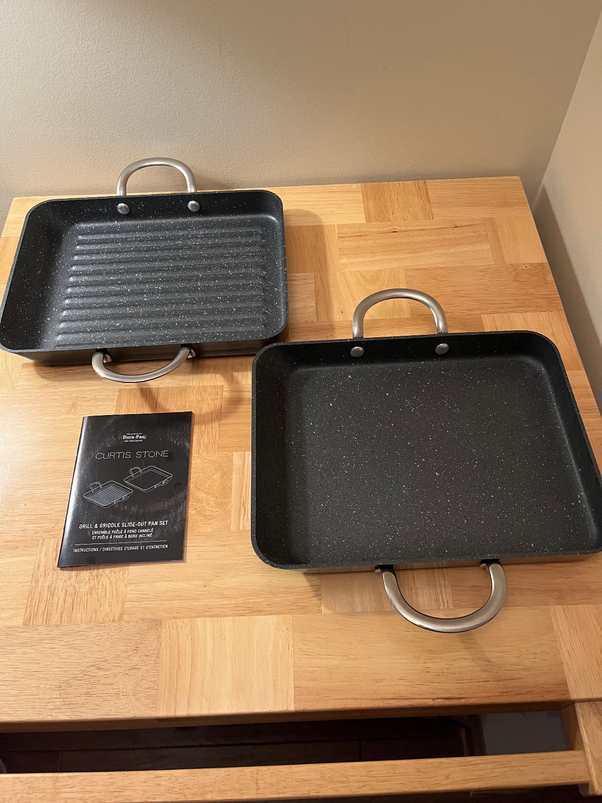 Curtis Stone Grill and Griddle Slide Out Pan Set~Stone Gray~Brand New in Box