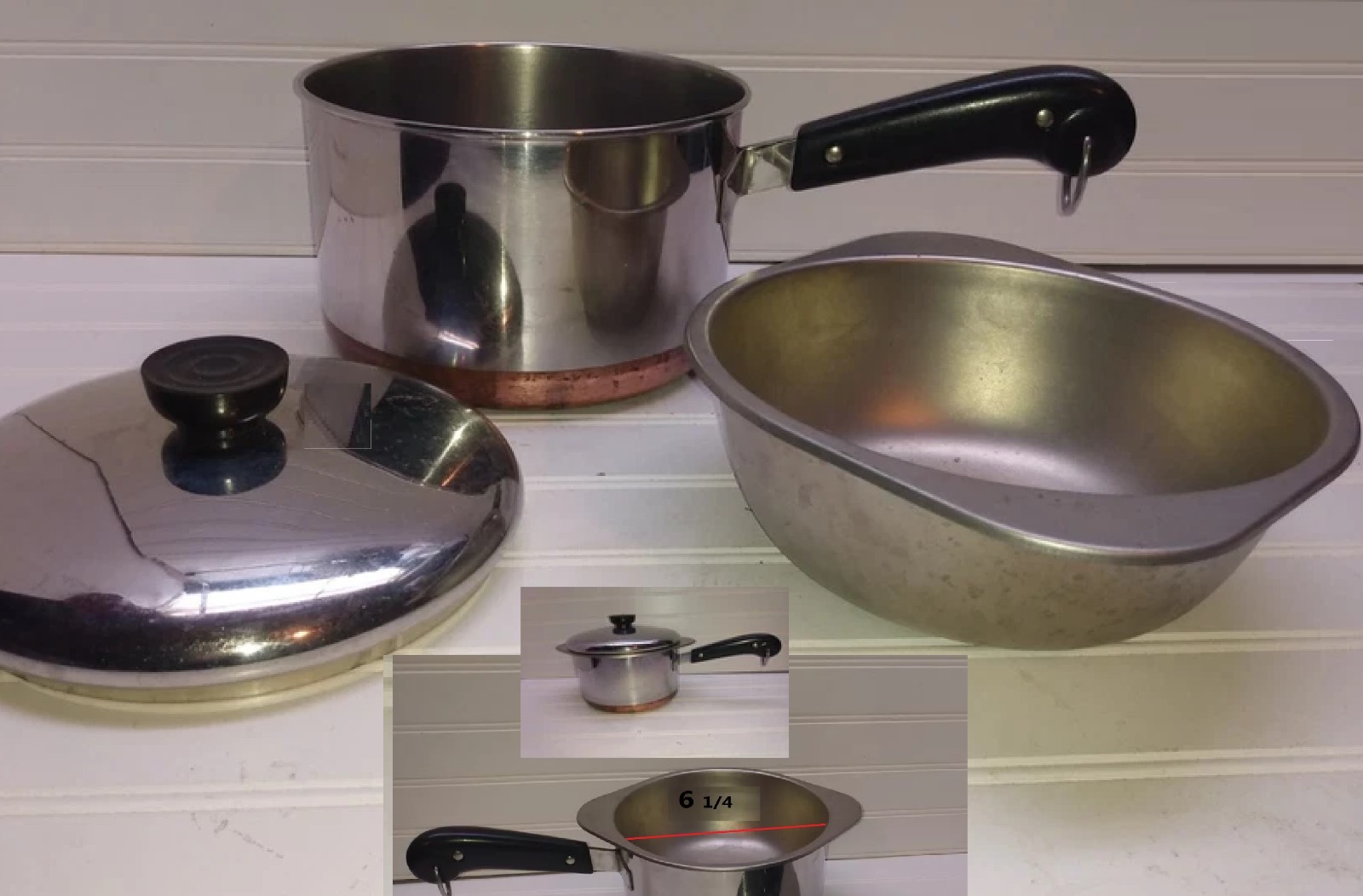 Revere Ware 2 Qt Saucepan Copper Clad Double Boiler Insert Mix Serve Bowl & Lid
