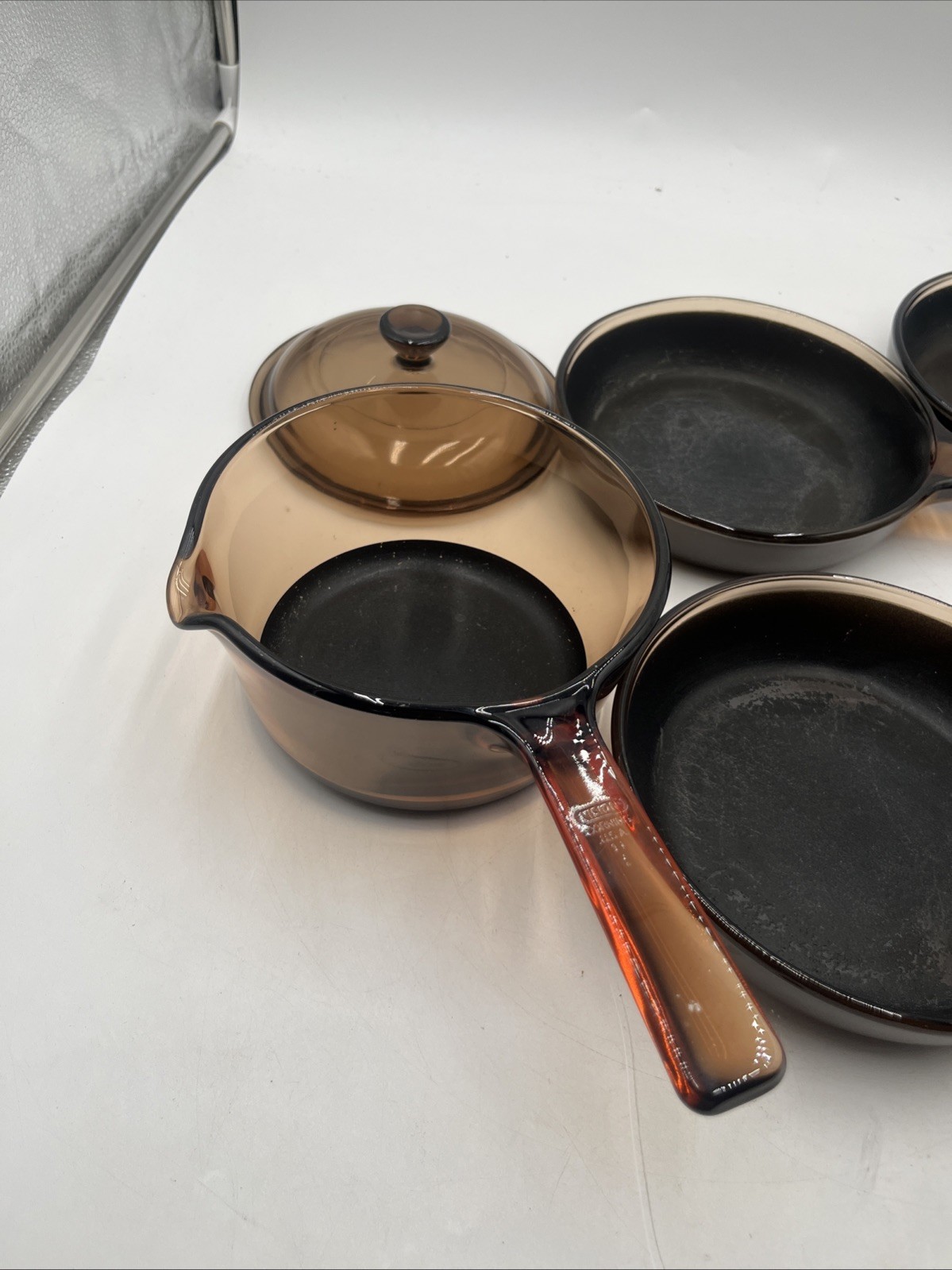 Visions 6 Piece Set Nonstick Bottoms Amber 1L Saucepan W/ Lid & Four 7” Skillets