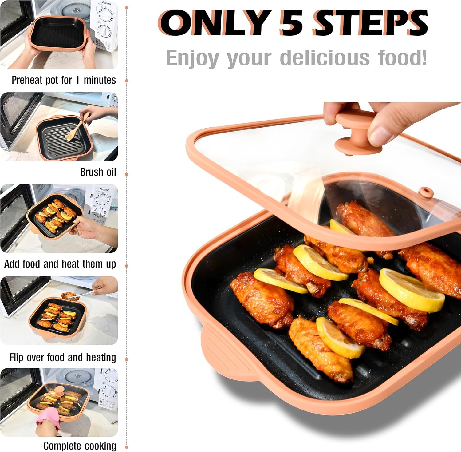 Microwave Grill Pan with Cover – Bacon Cooker, Crisper & Grilled Cheese Maker