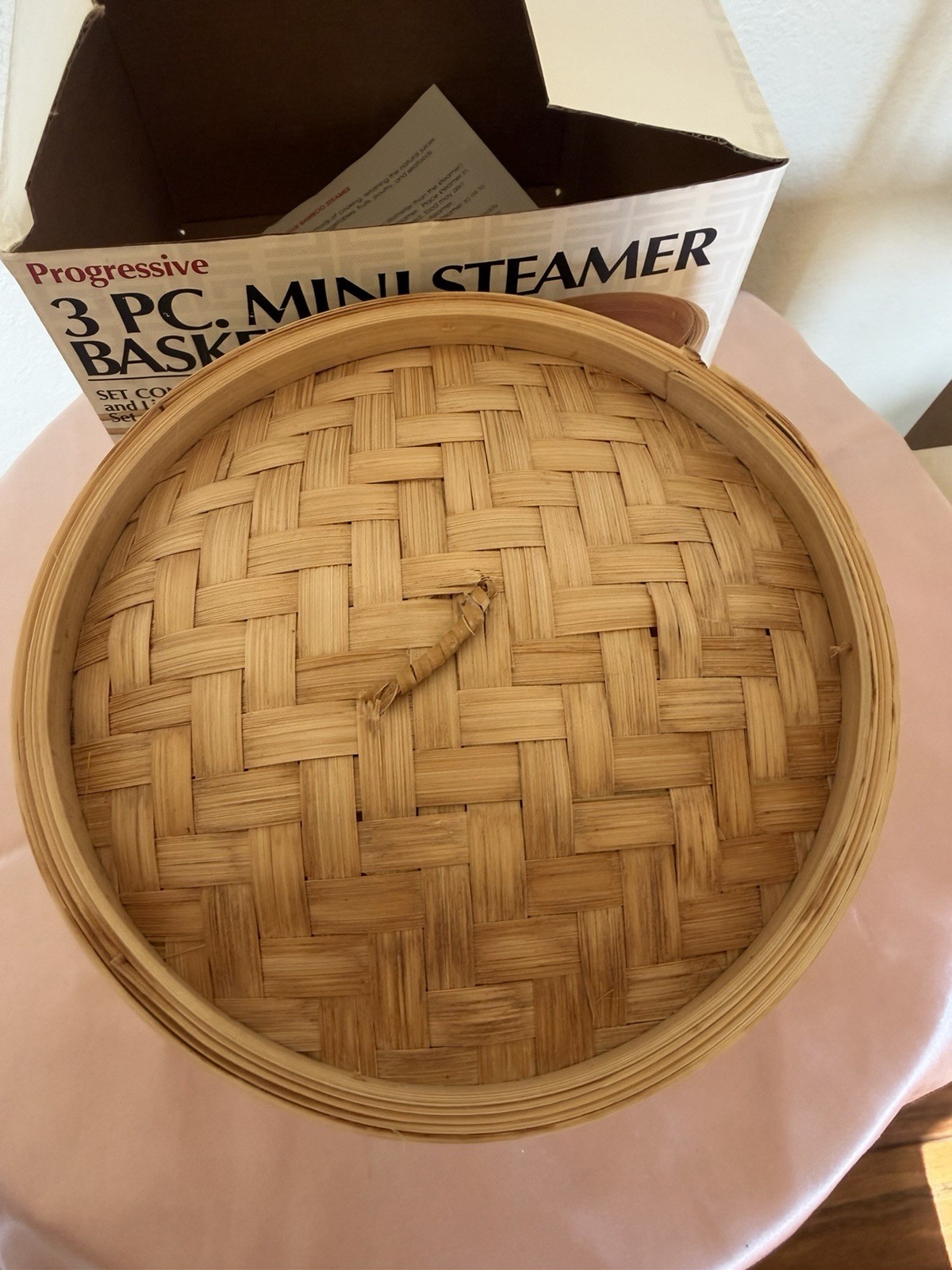 Vintage Progressive 3 Pc Mini Bamboo Steamer Basket Set 6 3/4″ New In Box NIB