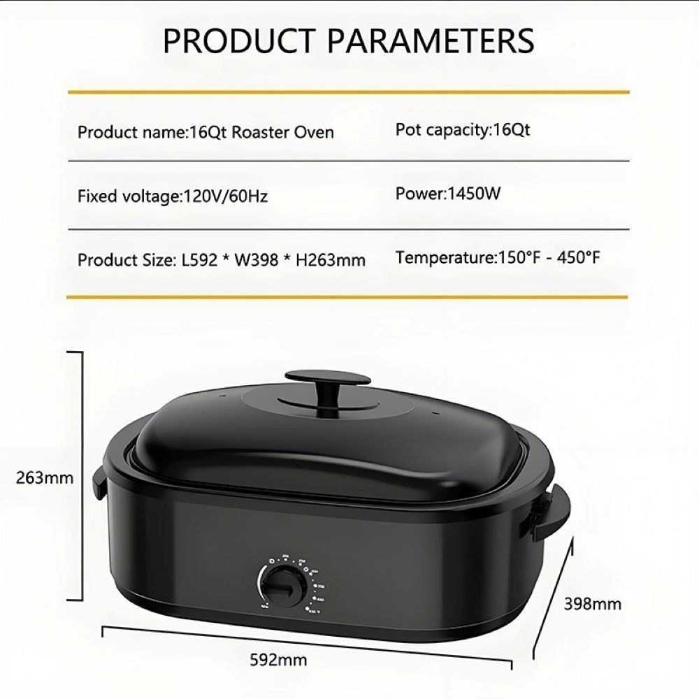 Electric Roaster Oven 16 Quart, Self-Basting Lid & Steel Rack, Countertop Cooker