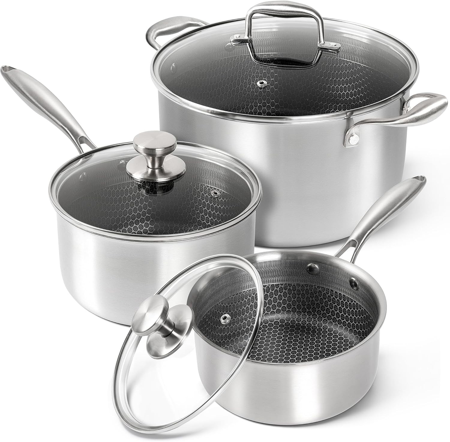 MICHELANGELO 6 Pcs Tri-ply Stainless Steel Pot Set, 2QT & 3QT & 8QT Pot with Lid