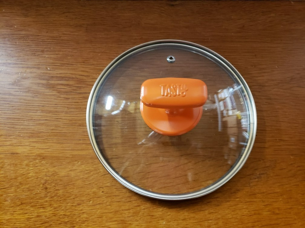 Tasty-Orange Pot Pan Replacement Glass Lid-Inner Rim 6-7/8 Inches-Vented, T Grip