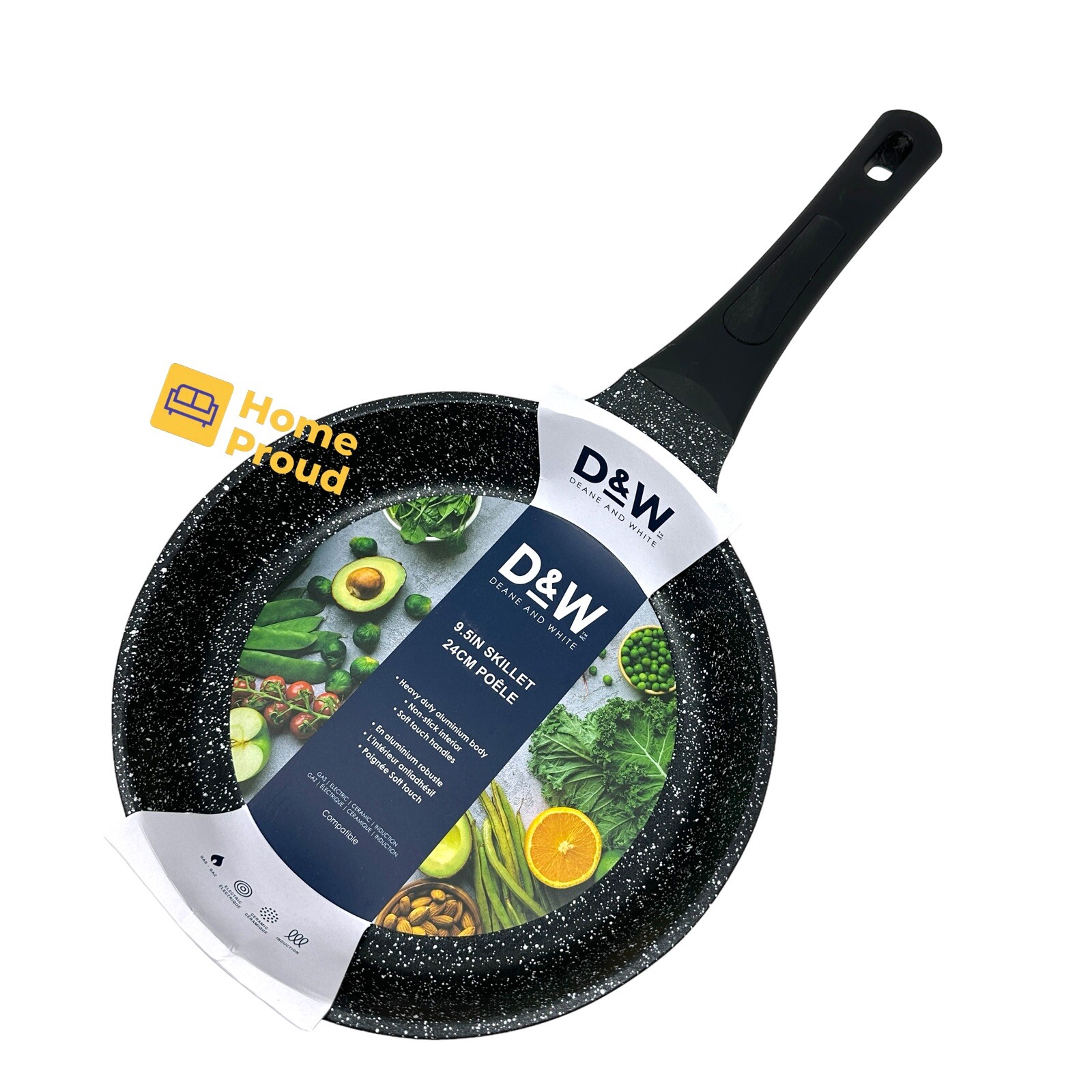 Premium Frying Pan D&W Skillet Nonstick Heavy Duty Kitchen Cookware 9.5 in Black