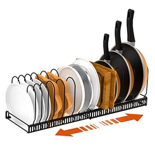 Pot Organizer Rack, Expandable Pan Organizer Pot Lid Organizer with 14 Black