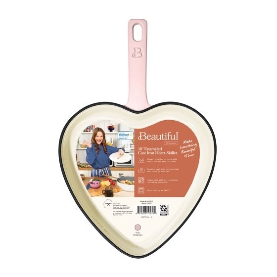 Beautiful 10 Inch Enameled Cast Iron Heart Skillet Pink Champagne Fry Pan