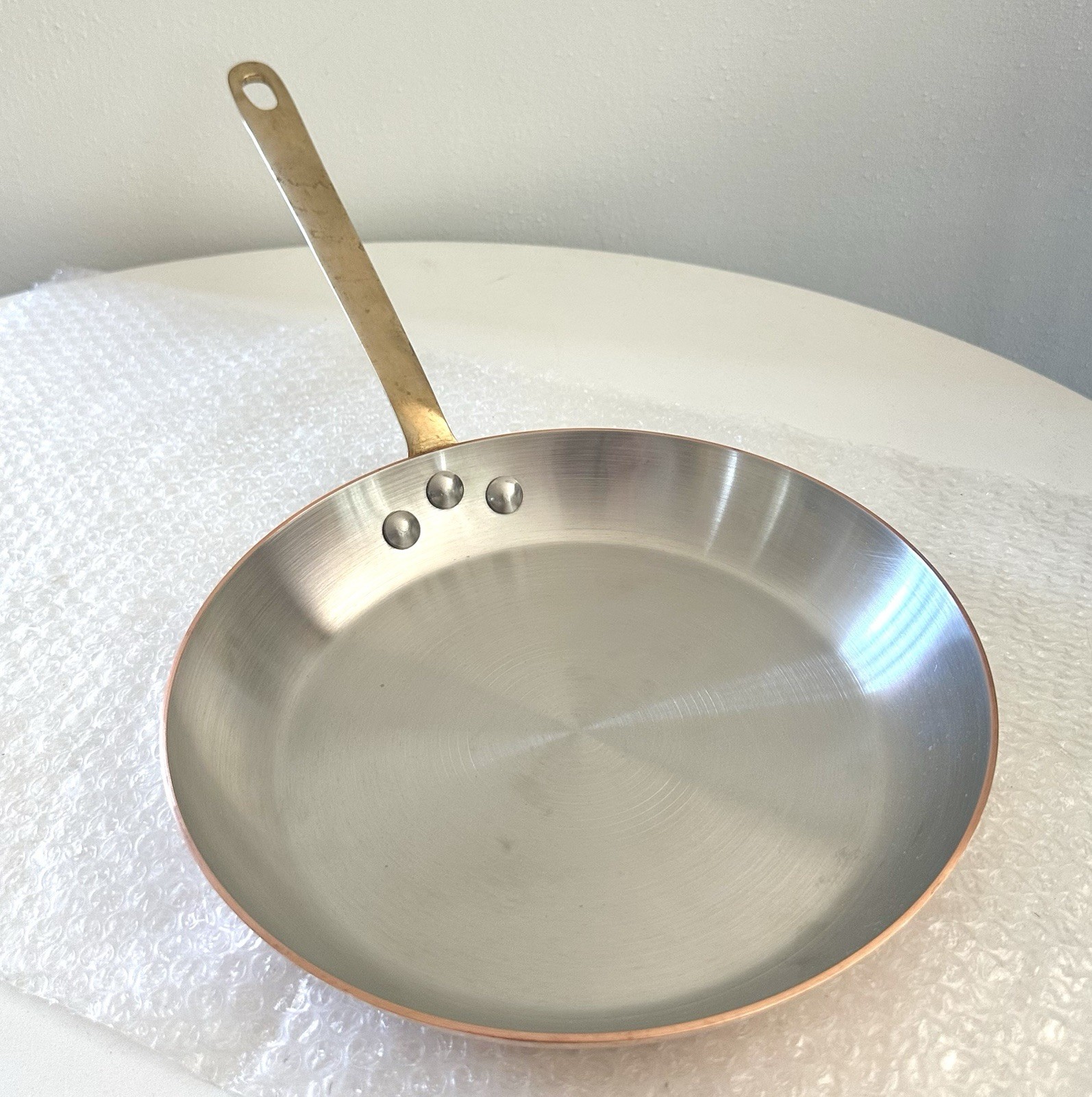 MAUVIEL VILLEDIEU Copper Fry Pan Skillet 8.5″ FRANCE Steel Vintage LONG HANDLE