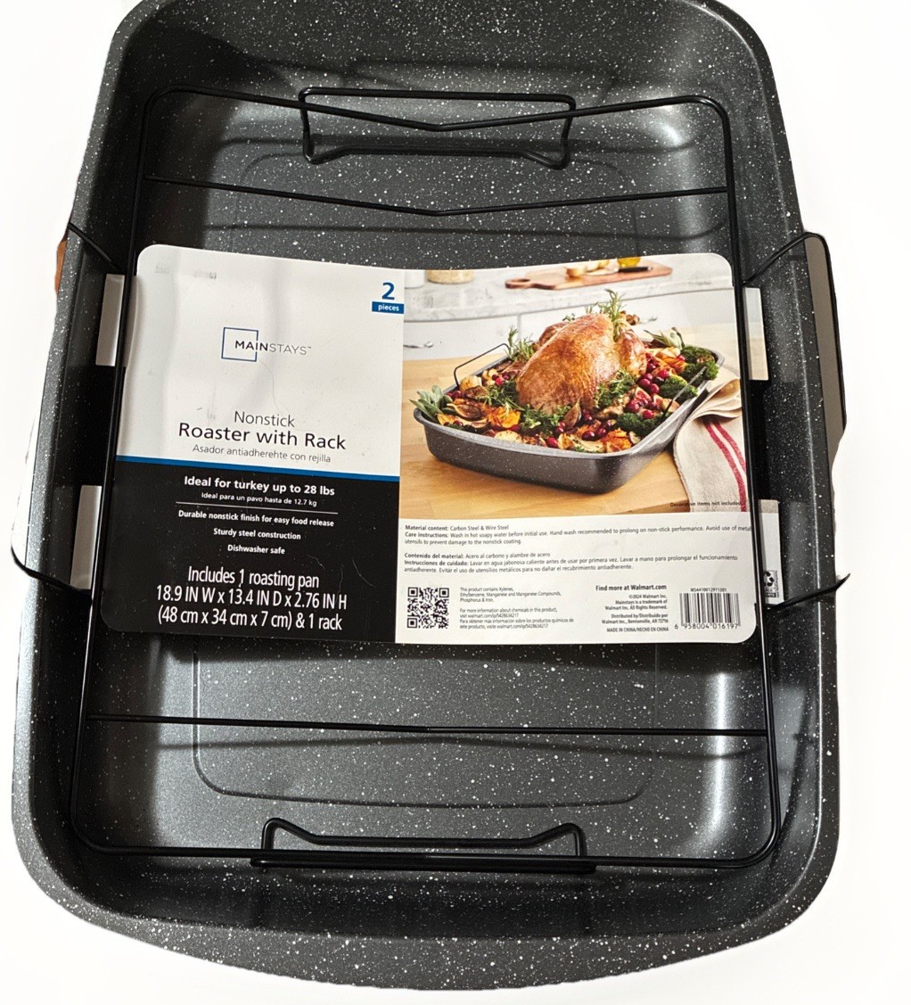 Mainstays Rectangle 18.9″ Non-Stick Dark Grey With Speckle Roaster With Rack