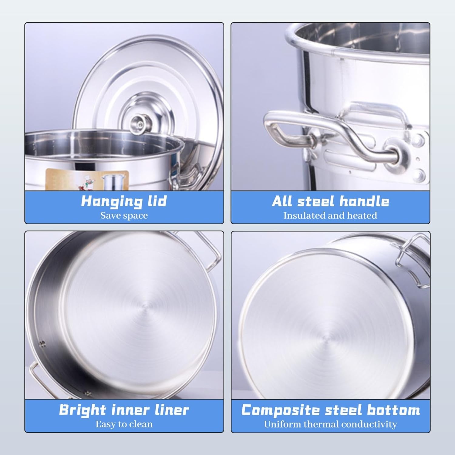 40/60/80 Quart Stainless Steel Seafood Boil Stock Pot with Lid & Strainer Cooker