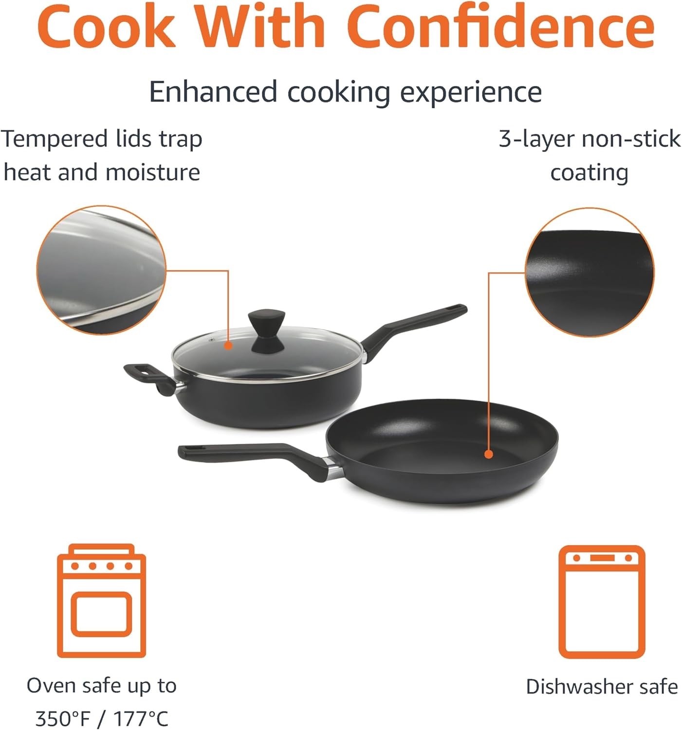 Amazon Basics 10 Piece Non Stick Cookware Set Pots And Pans Black NEW SEALED