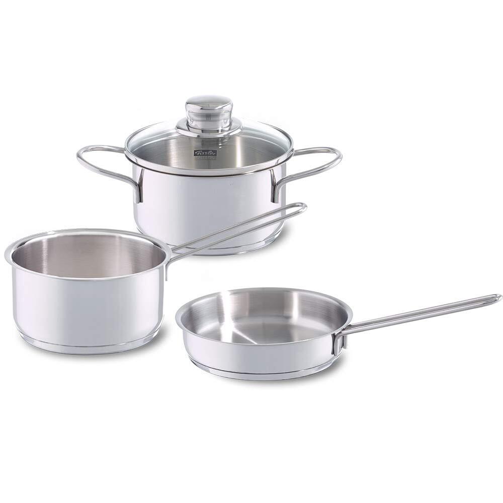 Fissler Stainless Steel Pot Snacky Set, Casserole 14cm, Saucepan 14cm, Frying Pa