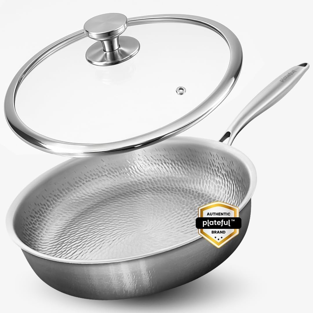 Plateful Titanium 12 Inch Fry Pan With Lid Oven Safe Induction