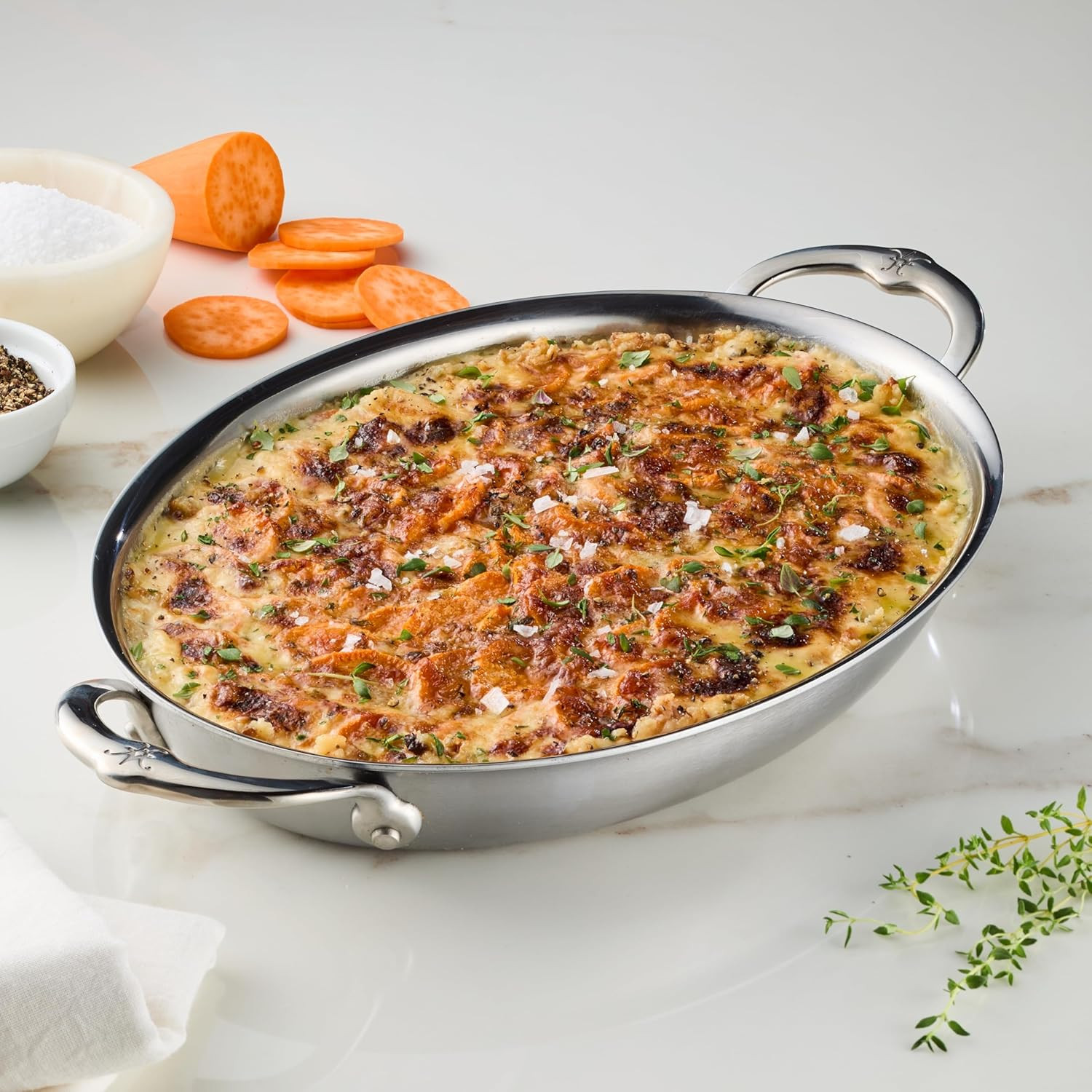 Provisions 2-Quart Stainless Steel Oval Au Gratin Dish – Medium Clad Cookware