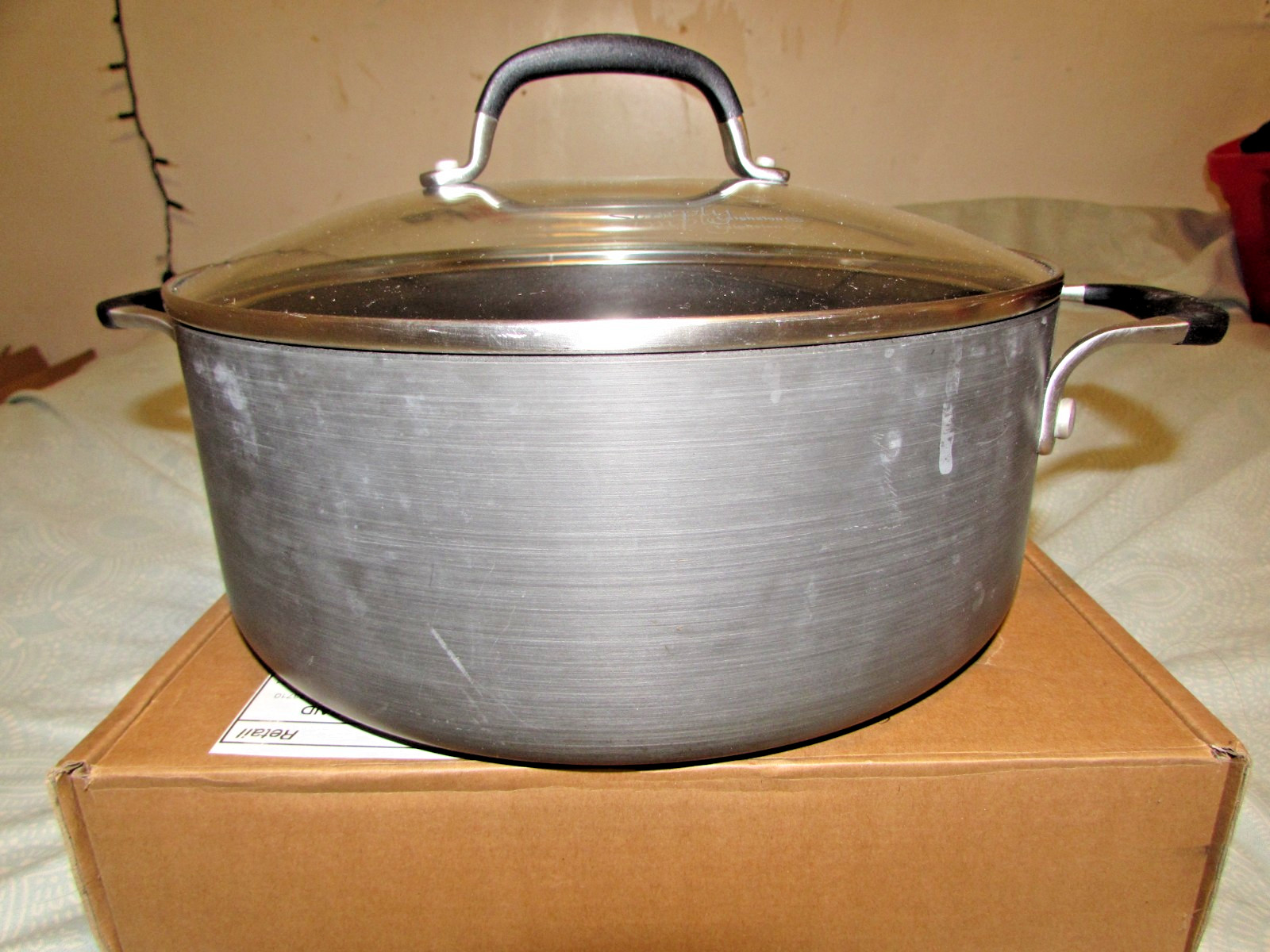 Calphalon 5 Quart 8785 Stock Pot With Glass Lid Dual Rubber Coated Handles