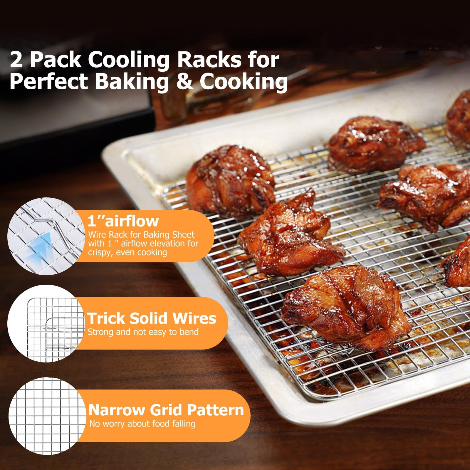 2-Pack Cooling Rack – 11.5″x16.5″ Stainless Steel Baking Racks, Oven/Dishwash…