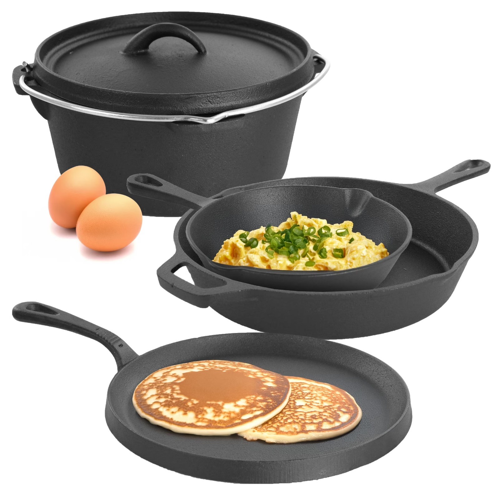 MegaChef Pre-Seasoned Cast Iron 5-Piece Cookware Set