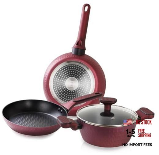 4 Piece Nonstick Cookware Set, Small Pots And Pans Set Non 4 Pcs Burgundy