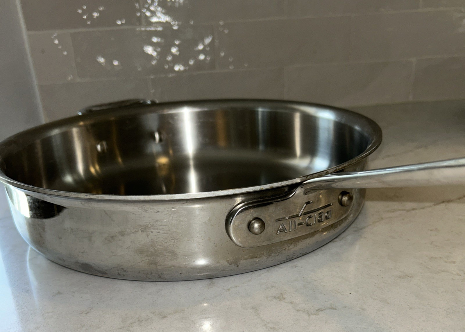 All Clad Stainless Steel 11″ Sauté Skillet Frying Pan helper handle 2.5″ deep