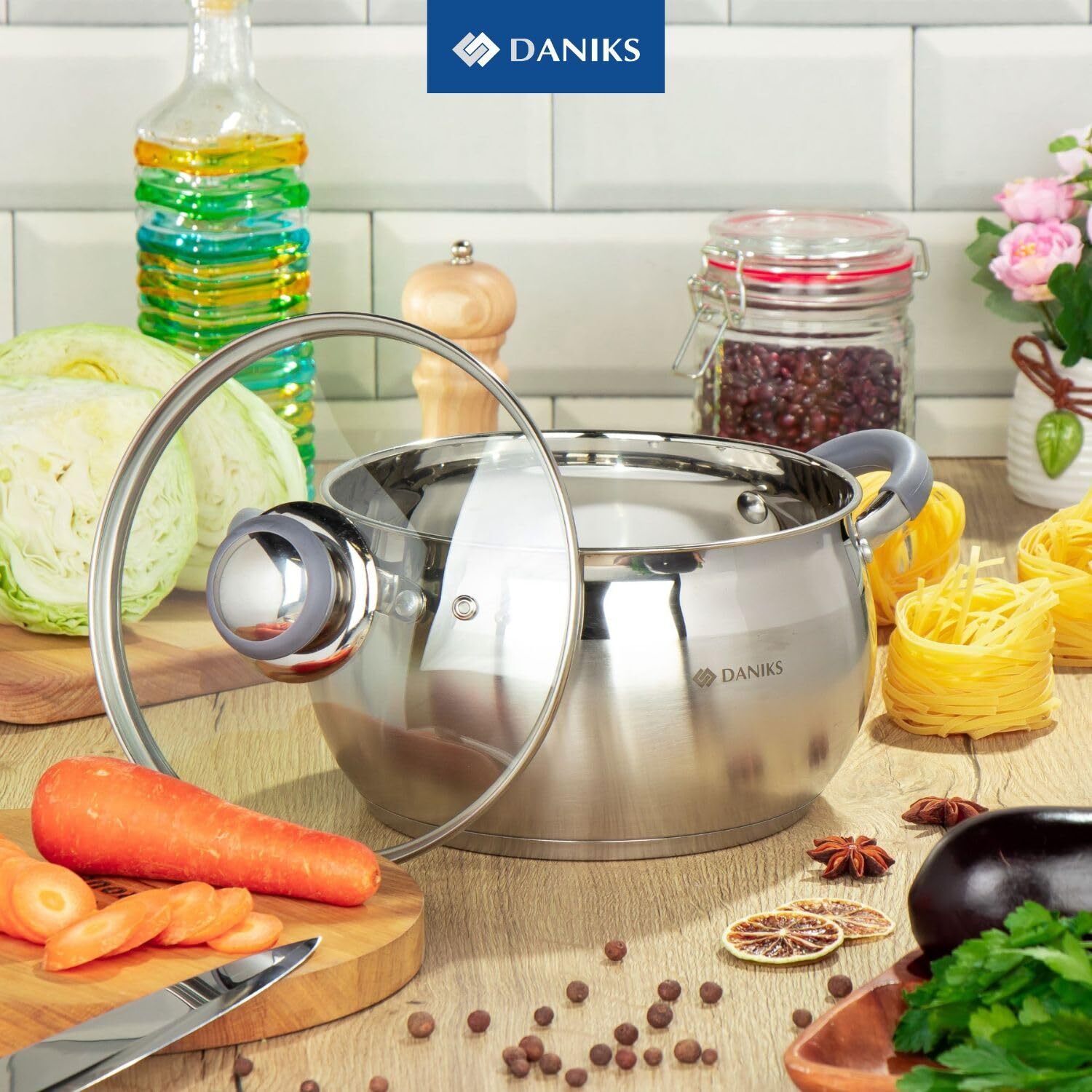 Modern Stainless Steel Stock Pot With Glass Lid “ Induction 2 Quart Dishwasher S
