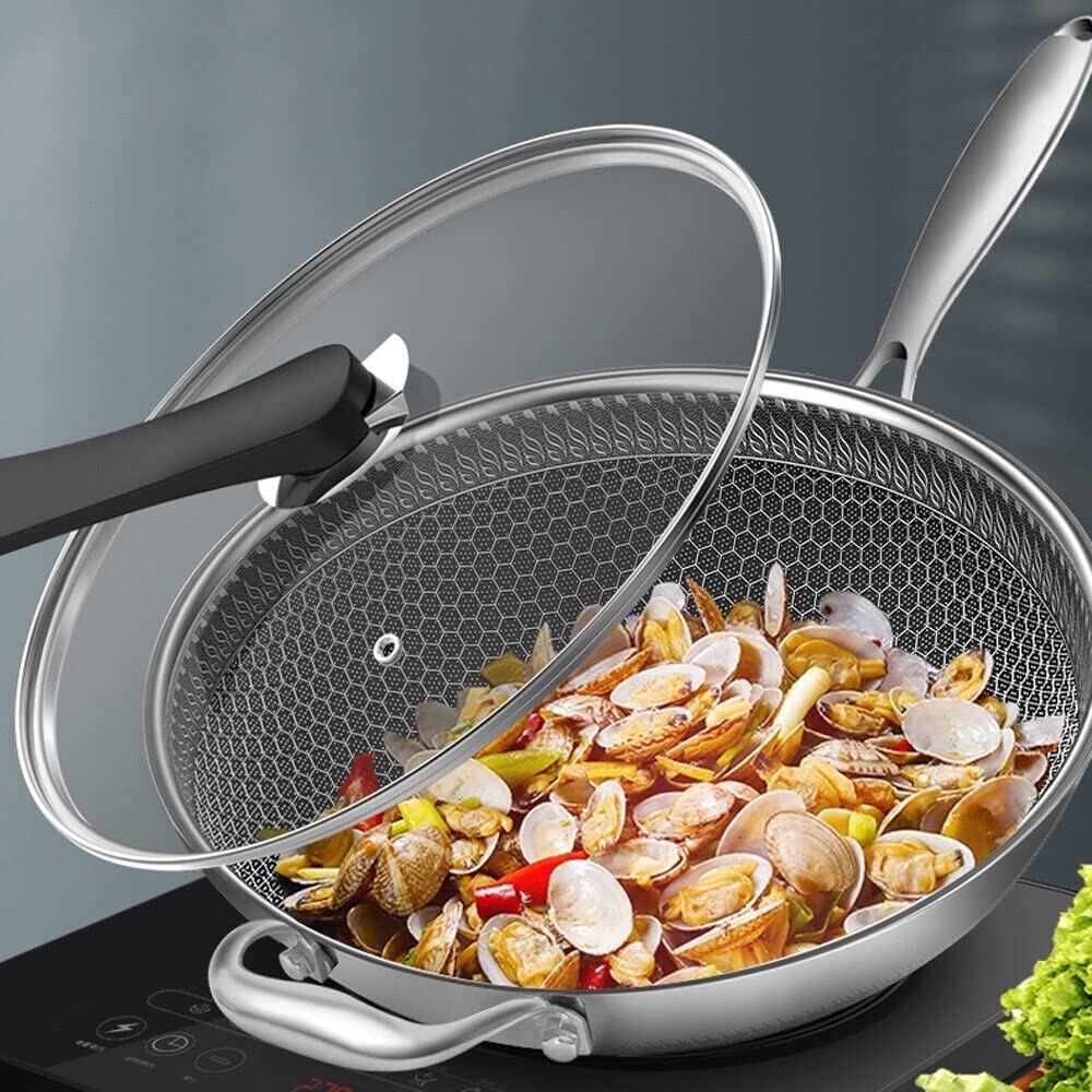 34cm non-stick double-sided honeycomb cooking frying pan with lid, induction com