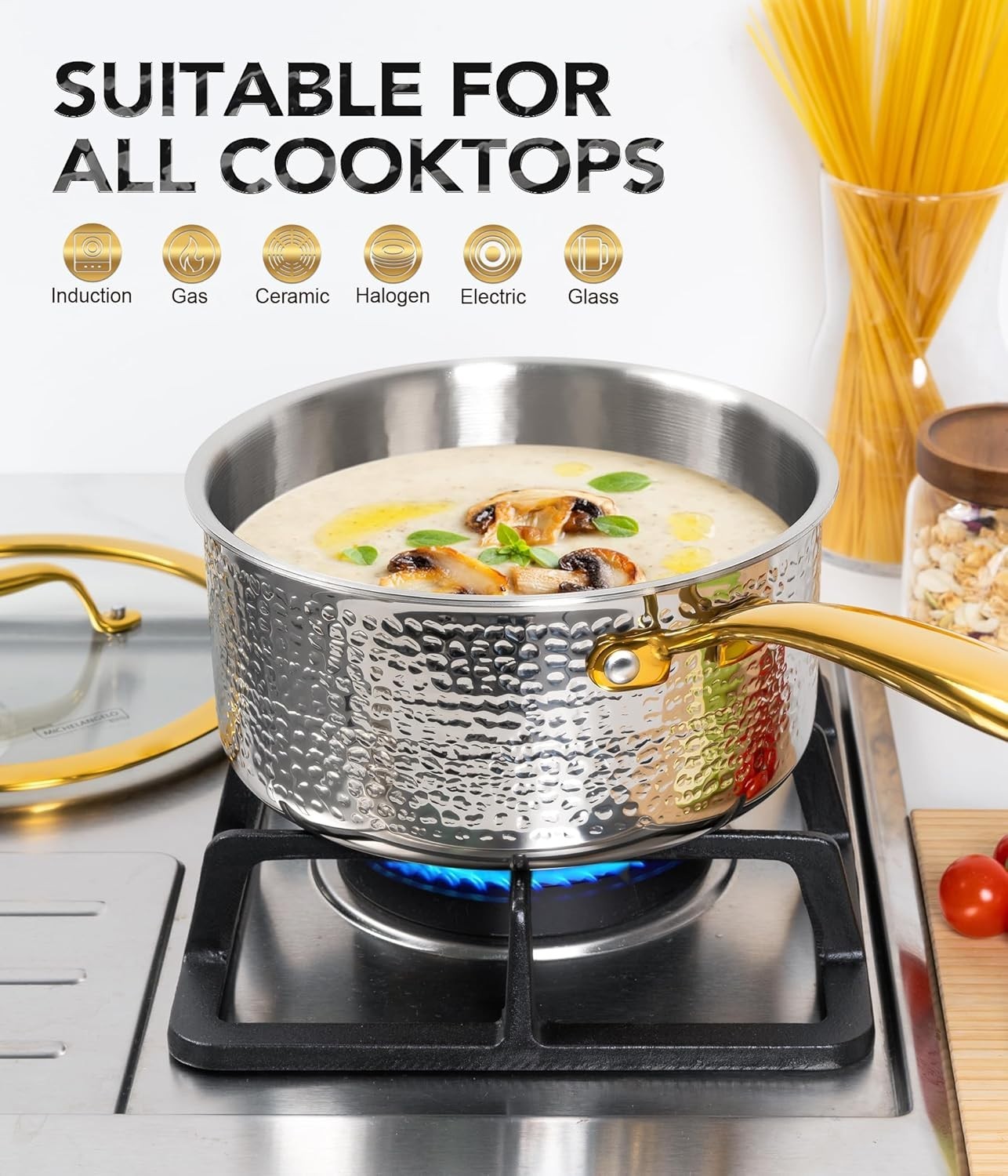 Triply Stainless Steel Saucepan Set, Luxury Hammered Stainless Steel Sauce Pa…