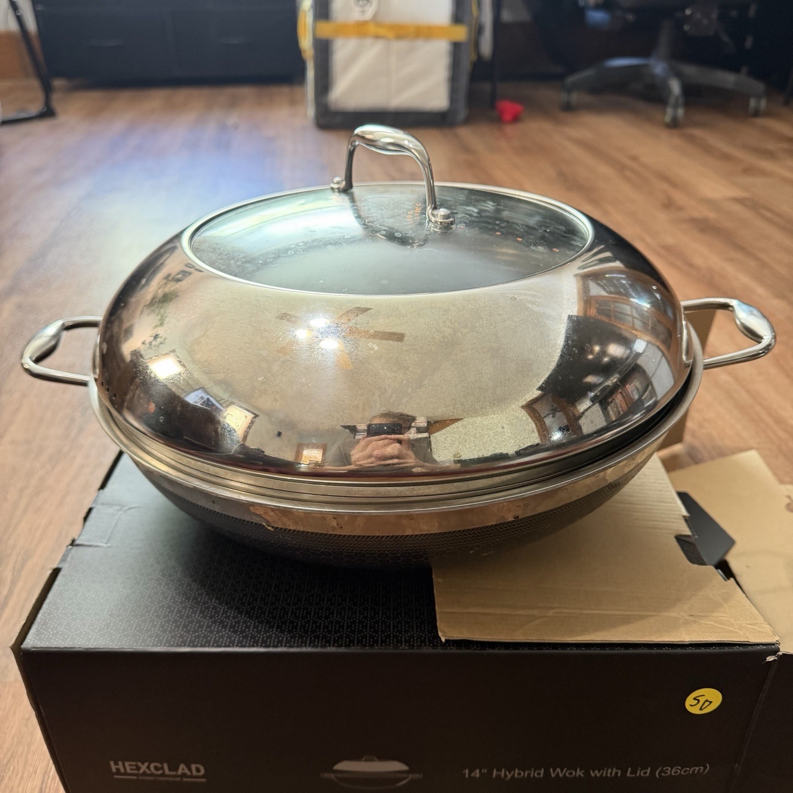 HexClad Hybrid Nonstick 14″ Inch Wok W/ Stainless Steel Lid #7541