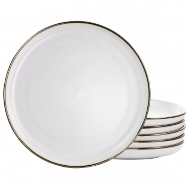 Elama Arthur 6 Piece Stoneware Dinner Plate Set In Matte White With Gold Rim