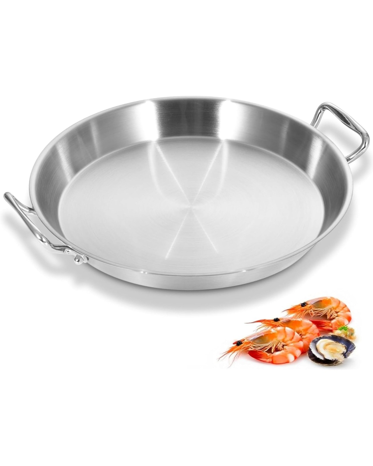 12 Inch Paella Pan, Tri-Ply Stainless Steel Large Spanish Rice 12”, Silver