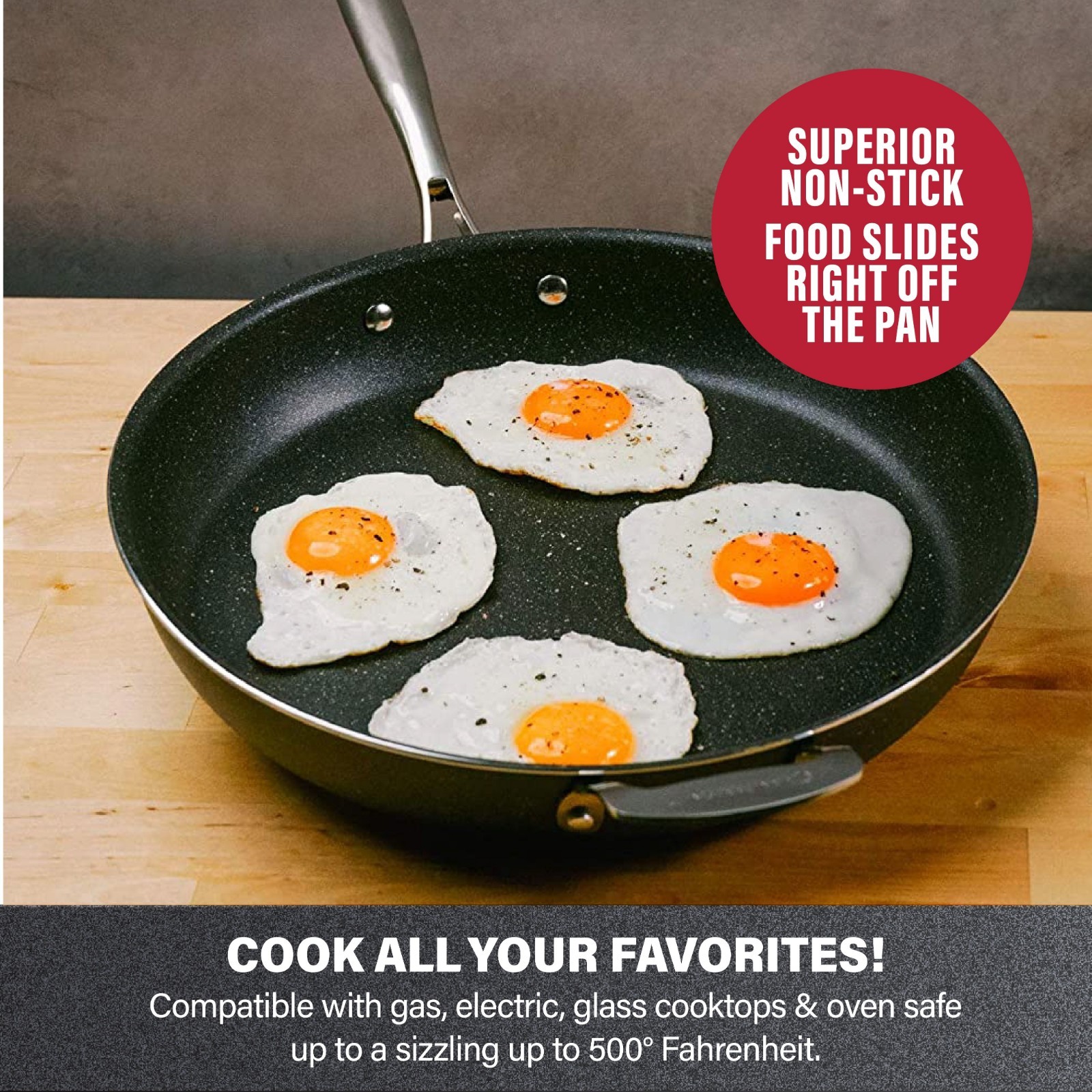 Granitestone 14” Nonstick Family Fry Pan with Helper Handle, Non Stick Skiller