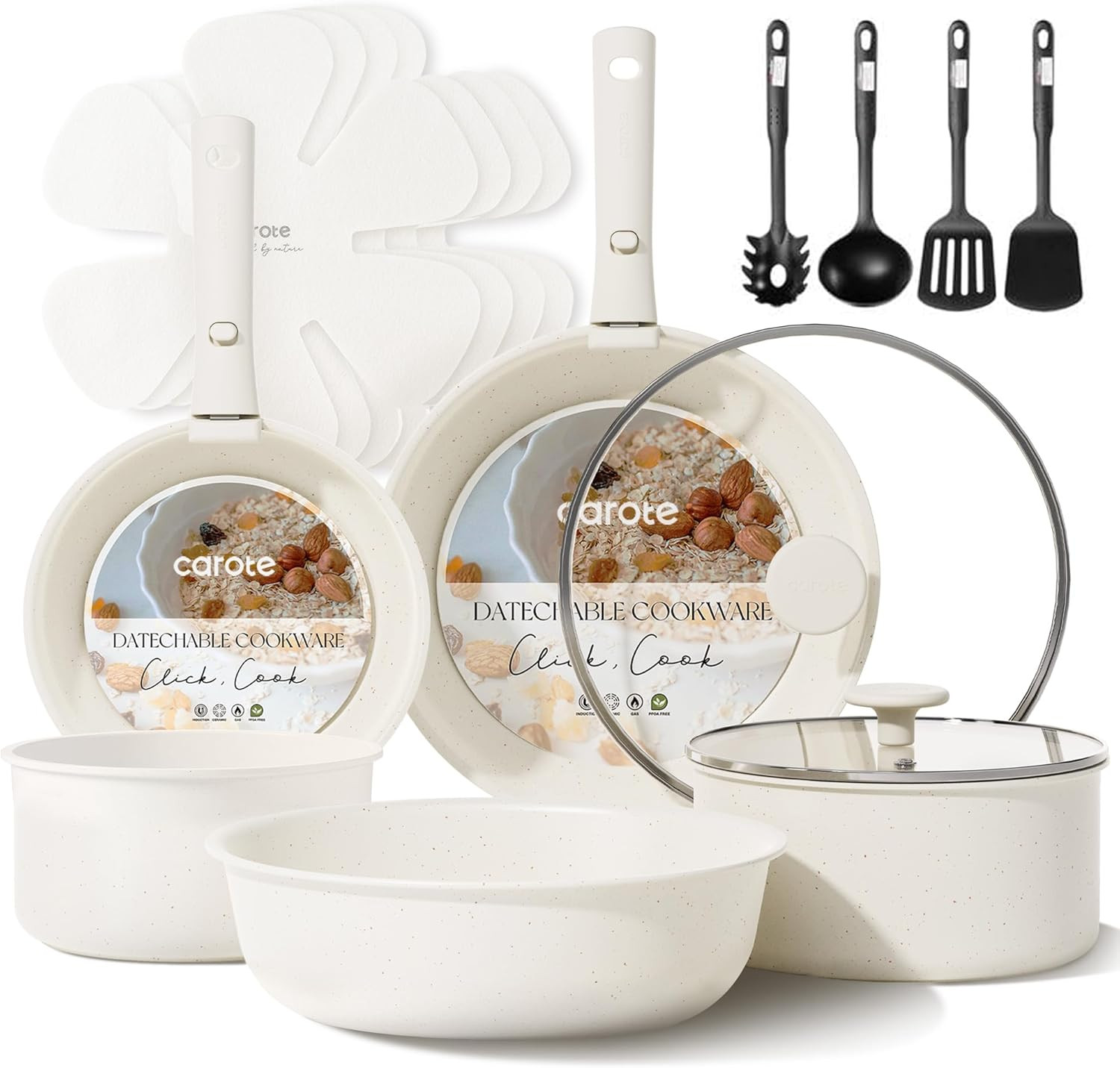 17Pcs Pots and Pans Set, Nonstick Cookware Set Detachable Handle