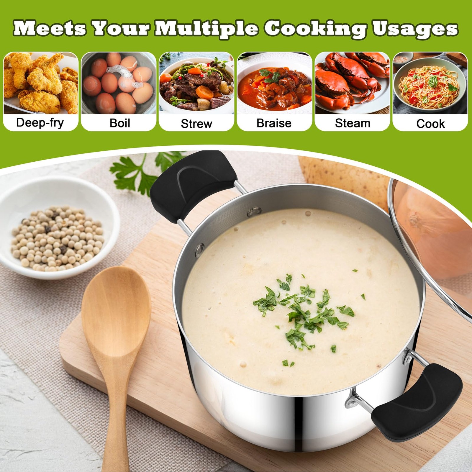 5 Quart 3-Ply Cooking Stock Pot with Lid, Stainless Steel Large Pot for Pasta…