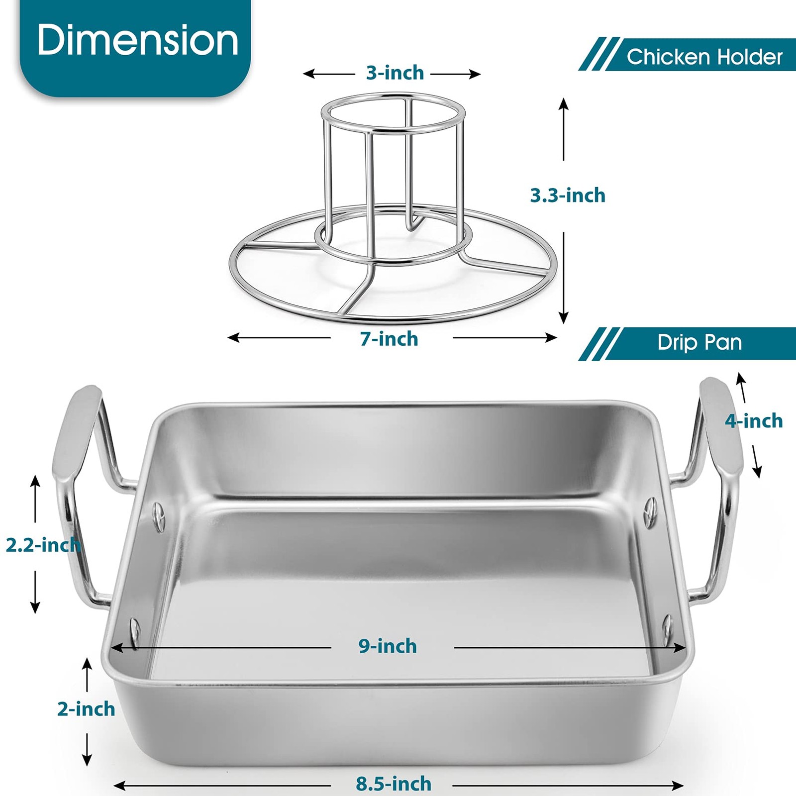TeamFar Roasting Pan with Beer Can Chicken Holder, Stainless Steel Drip Pan with