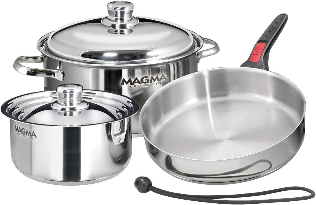 7 Piece Gourmet Nesting Stainless Steel Cookware Set, Induction Compatible, Oven